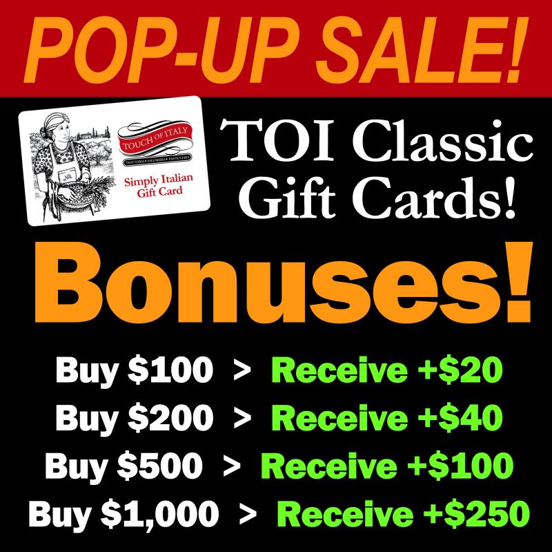 gift card, bogo, touch of italy